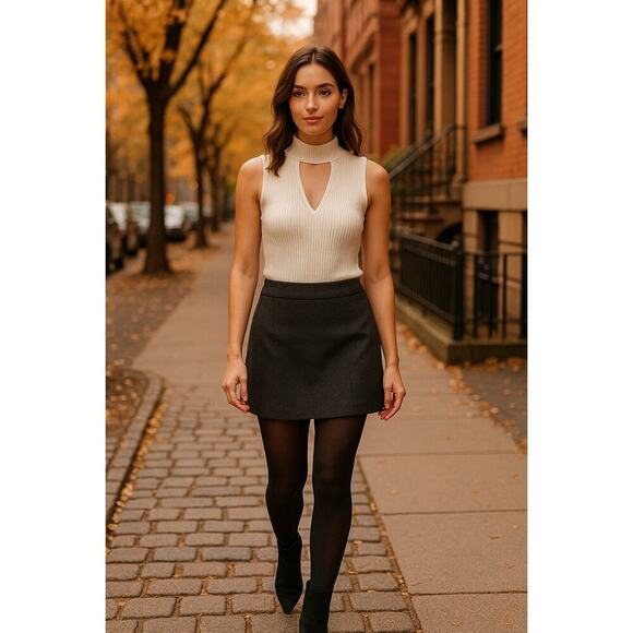 The Hanger Sleeveless Ribbed Knit Mock Neck Tank Top with Front Cutout - Picture 1 of 9